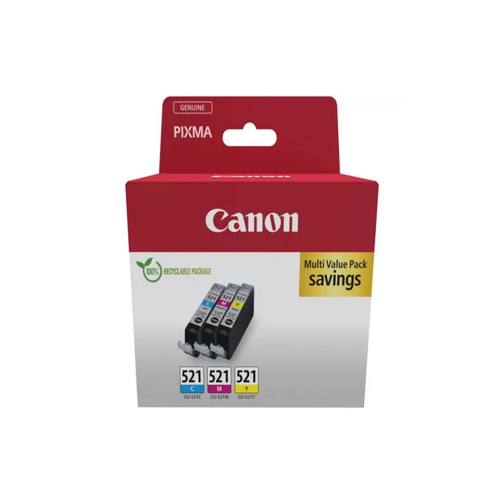 Canon CLI521 Pack de 3 Cartuchos de Tinta Originales - Cian