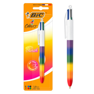 Bic 4 Colours Rainbow Punch Boligrafo de Bola Retractil - Punta Media de 1.0mm - Tinta con Base de Aceite - Cuerpo en Varios Col