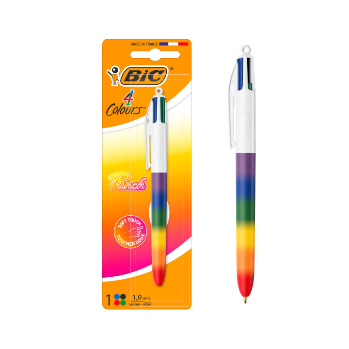 Bic 4 Colours Rainbow Punch Boligrafo de Bola Retractil - Punta Media de 1.0mm - Tinta con Base de Aceite - Cuerpo en Varios Col