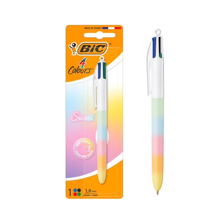 Bic 4 Colours Rainbow Sweet Boligrafo de Bola Retractil - Punta Media de 1.0mm - Tinta con Base de Aceite - Cuerpo en Varios Col