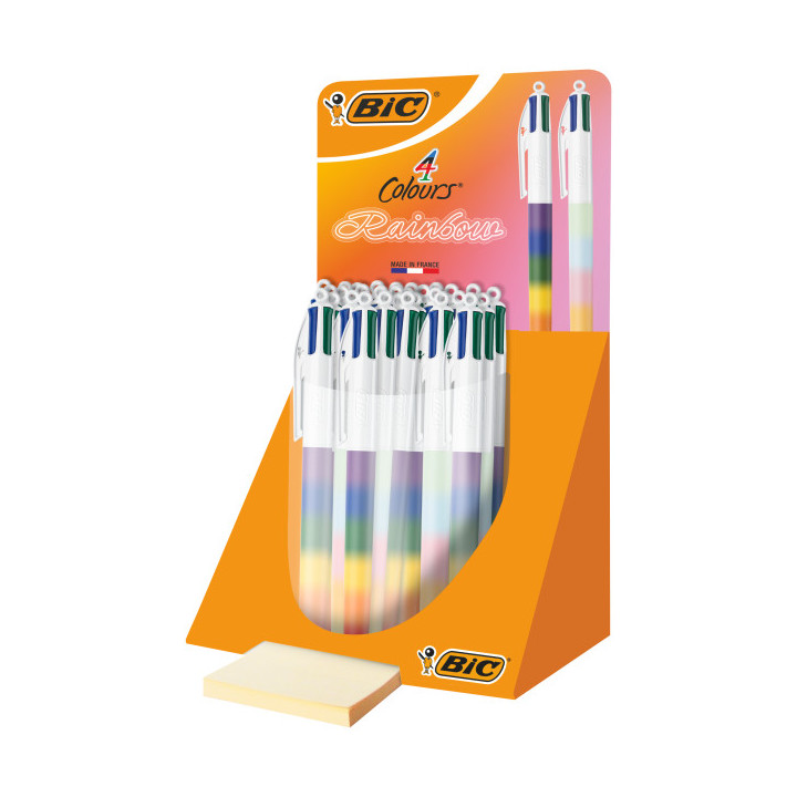 Bic 4 Colours Rainbow Expositor con 30 Boligrafos de Bola Retractil - Punta Media de 1.0mm - Tinta con Base de Aceite - Cuerpo e