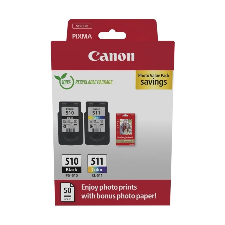 Canon PG-510/CL-511 Multipack de 2 Cartuchos de Tinta Originales + 50 Hojas de Papel Fotografico - 2970B017