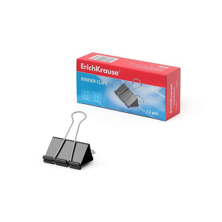 Erichkrause Pack de 12 Pinzas para Papeles 32mm - Capacidad hasta 145 Hojas - Resistente a la Corrosion - Alta Resistencia - Co