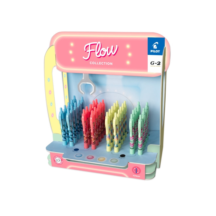 Pilot G-2 Flow Expositor con 48 Boligrafos Tinta de Gel Retractiles - Punta 0.7mm - Trazo 0.32mm - Recargable - Grip Ergonomico