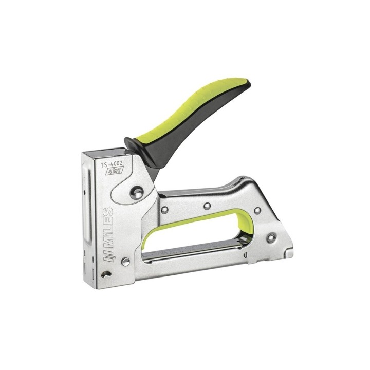 Miles TS4002 Clavadora/Grapadora Metalica - Para Grapas 6-10mm - Facil Carga con Indicador - Ergonomica - Color Cromado