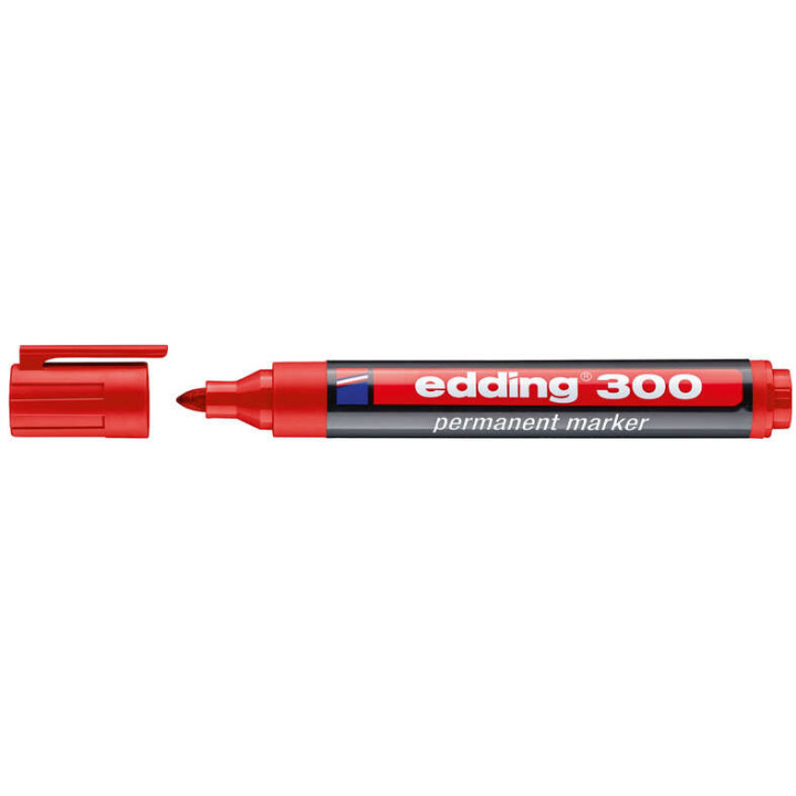 Edding 300 Rotulador Permanente - Punta Redonda - Trazo entre 1.5 y 3 mm. - Tinta Casi Inodora - Capuchon con Clip - Secado Rap