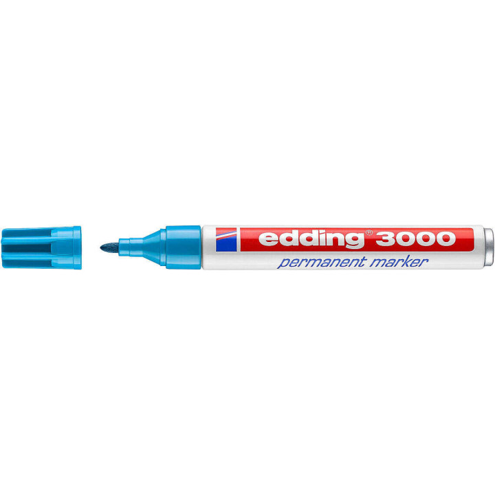 Edding 3000 Rotulador Permanente - Punta Redonda de 1.5mm - Trazo entre 1.5 y 3mm - Recargable - Secado Rapido - Color Azul Cla