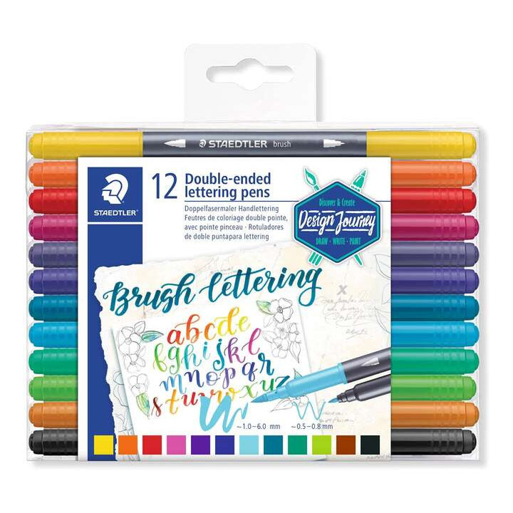 Staedtler 3004 Pack de 12 Rotuladores de Doble Punta para Lettering - Colores Surtidos