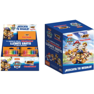 Bic Kids Plastidecor Patrulla Canina Expositor con 24 Packs de 12 Lapices de Cera + 24 Cuadernos de Colorear de la Patrulla Can