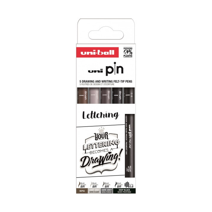 Uni-ball Uni Pin Lettering Pack de 5 Rotuladores Calibrados 0.8