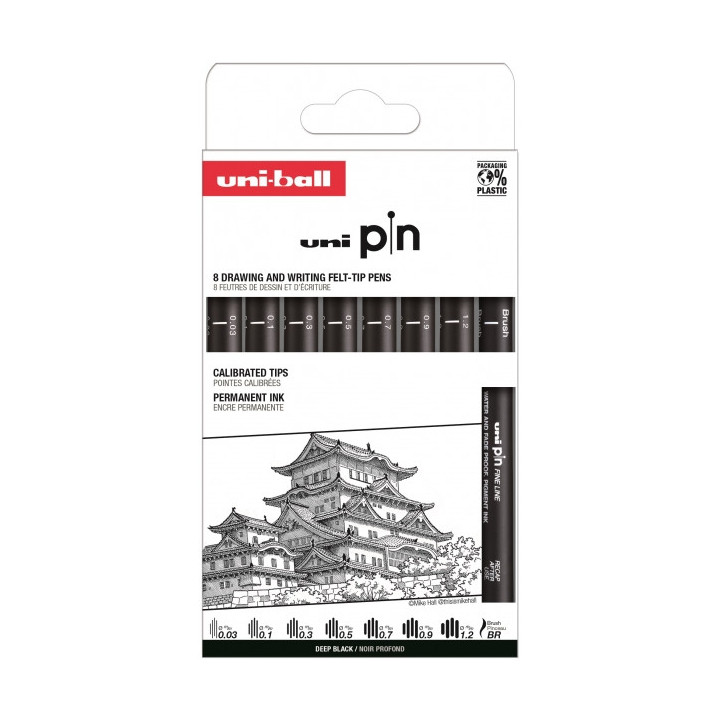 Uni-ball Uni Pin Clasico I Pack de 8 Rotuladores Calibrados 0.03