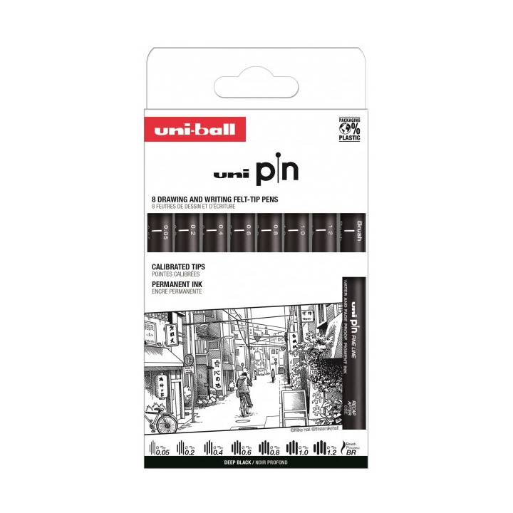Uni-ball Uni Pin Clasico II Pack de 8 Rotuladores Calibrados 0.05