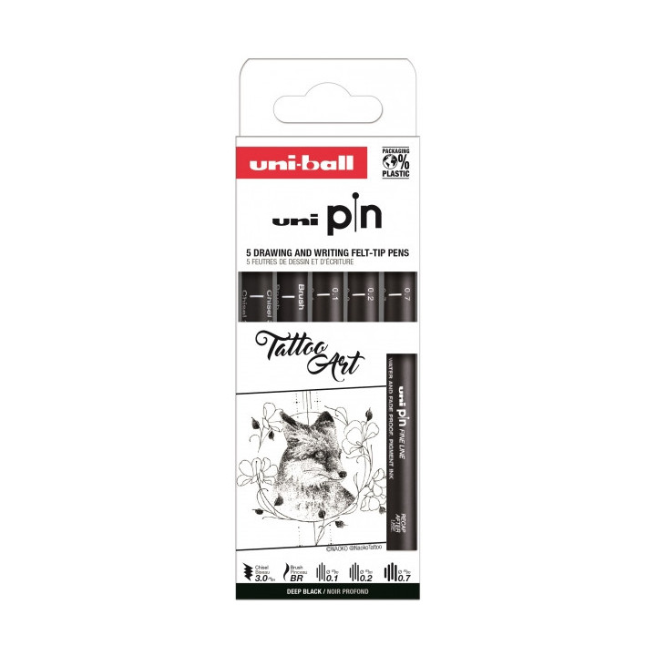 Uni-ball Uni Pin Tattoo Art Pack de 5 Rotuladores Calibrados 0.1