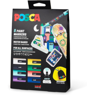 Posca Edicion Limitada Pack de 8 Marcadores de Pintura PC5M + Regalo Bolsa de Tela - Punta Redondeada 1.8-2.5mm - Tinta Base al