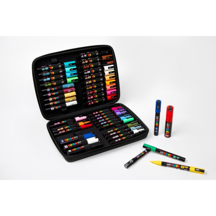 Posca Maletin Premium con 40 Marcadores de Pintura - Surtido en Color y Trazo - Punta de Poliester - Tinta Pigmentada Base Agua