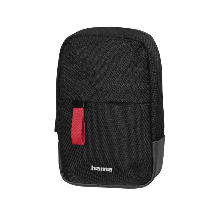 Hama Matera Funda para Camara - Poliester Reciclado - Asa para Cinturon - Correa de Cuello Desmontable - 7.5x4.5x13cm - Color Ne