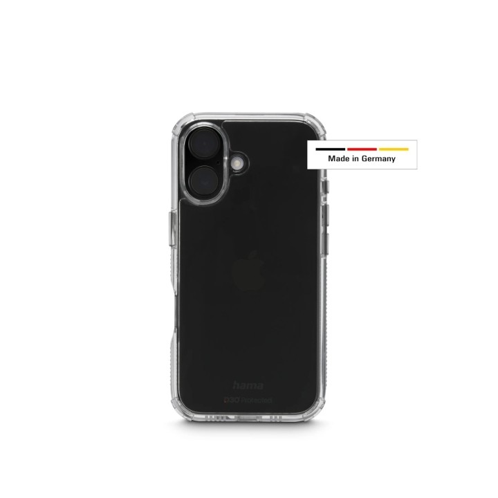 Hama Extreme Protect Funda para iPhone 16 - Antideslizante - Policarbonato - Proteccion D3O - Bordes Elevados - Color Transparen