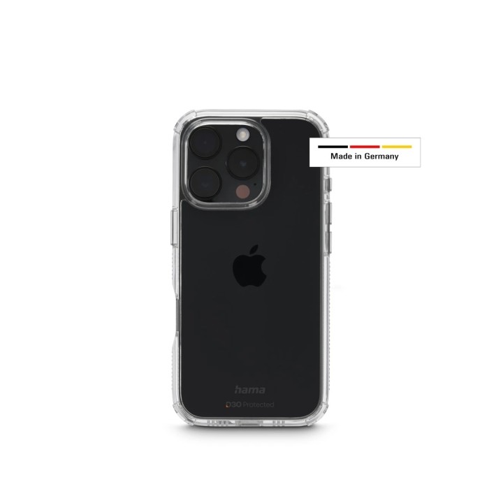 Hama Extreme Protect Funda para iPhone 16 Pro - Antideslizante - Policarbonato - Proteccion D3O - Bordes Elevados - Color Transp