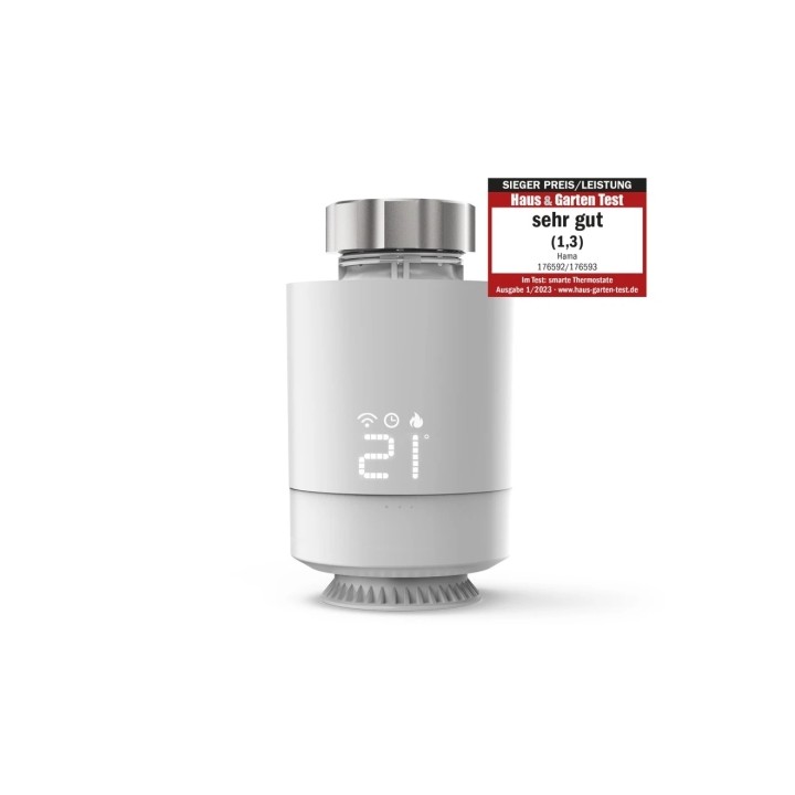 Hama Termostato de Radiador Inteligente - Temperatura Regulable - WLAN - Compatible con Asistente de Voz - Control con App - 6x6