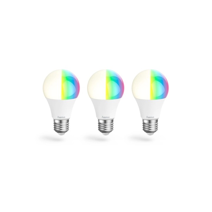 Hama Pack de 3 Bombillas LED E27 Inteligente - Potencia 8.5W - RGBW - WiFi - Compatible con Asistente de Voz - Control con App -