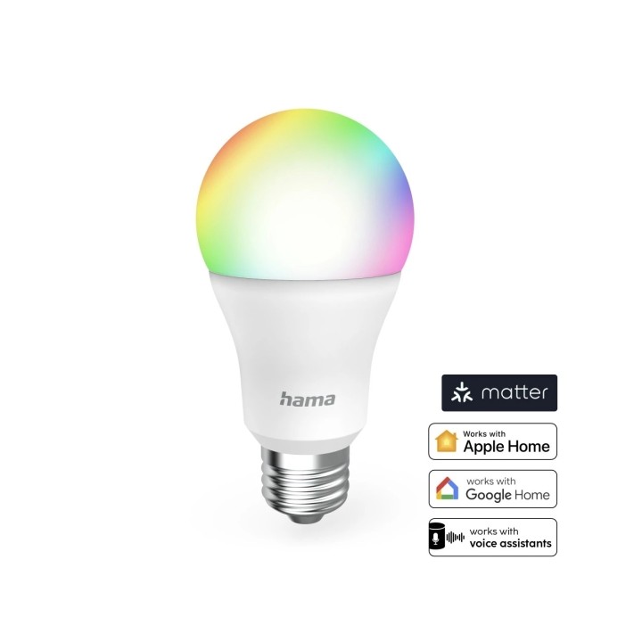 Hama Bombilla LED E27 Inteligente - Potencia 9W - RGBW - WiFi - Compatible con Asistente de Voz - Control con App - IP20 - Color