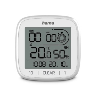 Hama Chipre Reloj Digital con Ventosa - Termometro - Higrometro - IPX4 - Funcion Cuenta Atras - Fecha - 11x11x4.5cm - Color Blan