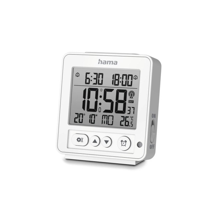 Hama Rhodes Radio Reloj Despertador - Pantalla Digital - Termometro - Funcion de Repeticion de Alarma - 2 Alarmas Configurables