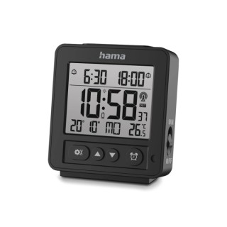 Hama Rhodes Radio Reloj Despertador - Pantalla Digital - Termometro - Funcion de Repeticion de Alarma - 2 Alarmas Configurables