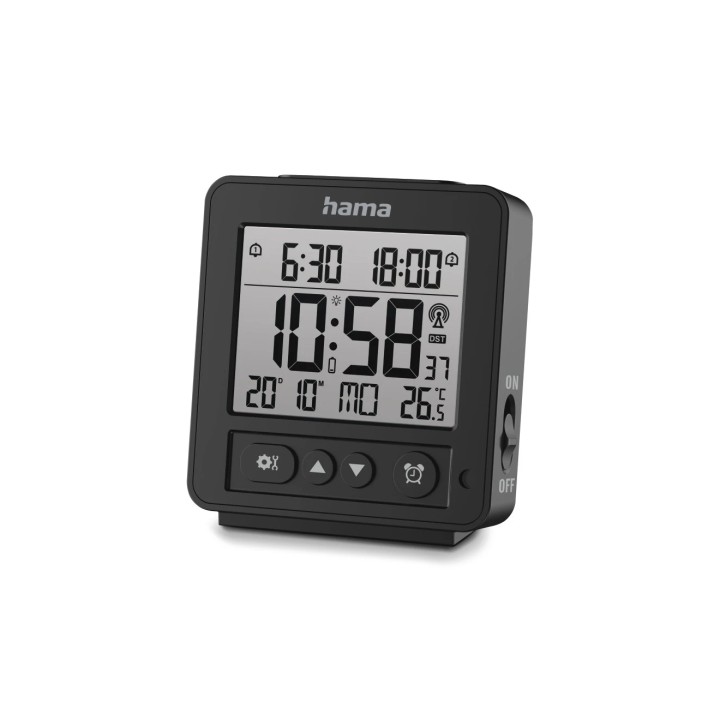 Hama Rhodes Radio Reloj Despertador - Pantalla Digital - Termometro - Funcion de Repeticion de Alarma - 2 Alarmas Configurables