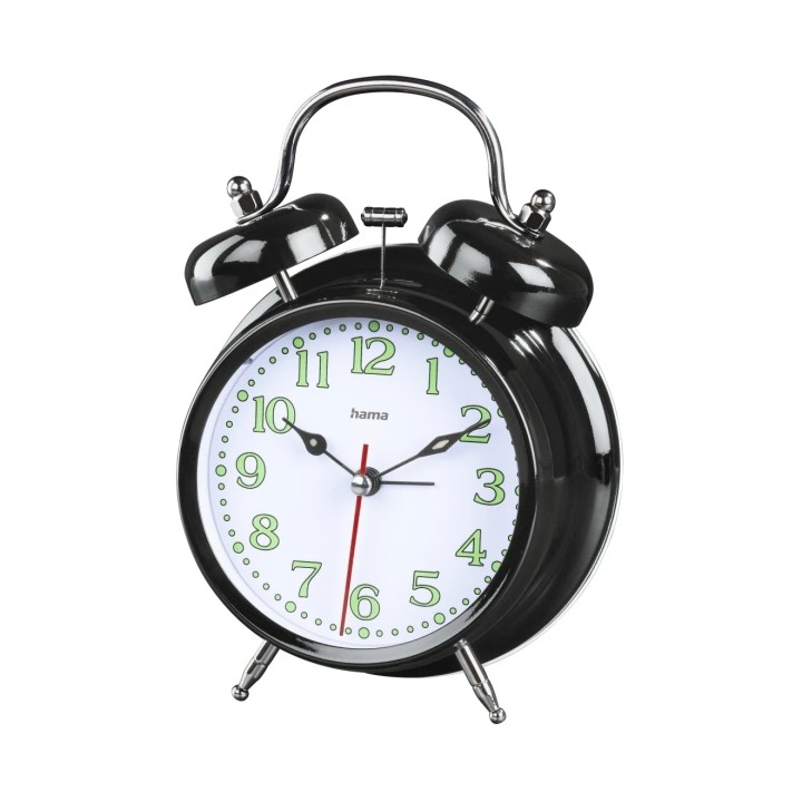 Hama Nostalgia Reloj Despertador Analogico - Manecillas y Numeros Fluorescentes - Funciona con 1 Pila AA - 12.5x6.5x17cm - Color