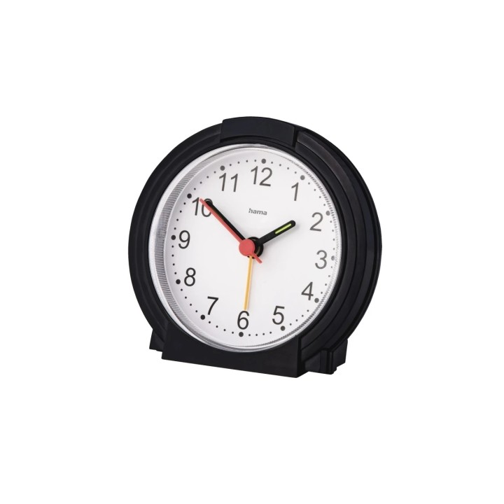 Hama Classic Reloj Despertador Analogico - Manecillas y Numeros Fluorescentes - Funciona con 1 Pila AA - 9.5x3.8cm - Color Negro