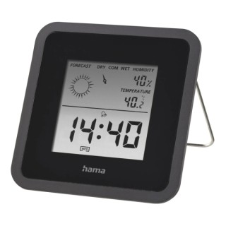Hama Medidor de Temperatura y Humedad para Interior - Pantalla Digital - Reloj - Funcion de Alarma - Prevision Meteorologica - M