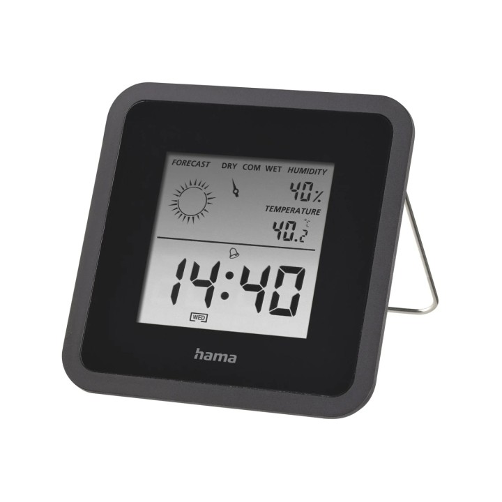 Hama Medidor de Temperatura y Humedad para Interior - Pantalla Digital - Reloj - Funcion de Alarma - Prevision Meteorologica - M