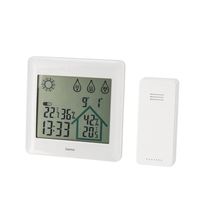 Hama Action Estacion Meteorologica - Prevision Meteorologica - Sensor Exterior - Termometro - Higrometro - 12x2x12cm - Color Bla