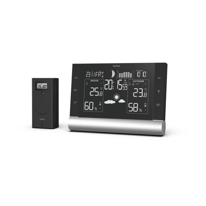 Hama Black Line Plus Estacion Meteorologica - Reloj - Prevision Meteorologica - Sensor Exterior - Radiofrecuencia - Termometro -