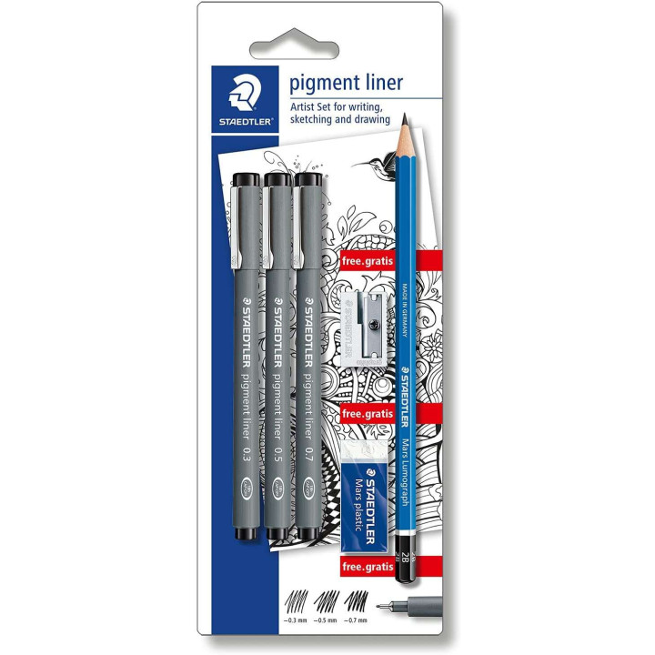 Staedtler Pigment Liner 308 Pack de 3 Rotuladores Calibrados Negros