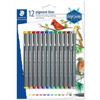 Staedtler Pigment Liner 308 Pack de 12 Rotuladores Calibrados - Trazo 0.5mm - Secado Rapido - Colores Surtidos
