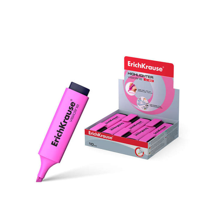 Erichkrause Visioline V-20 - Marcador de Texto con Punta Biselada - Tinta Fluorescente a Base de Agua - Color Rosa