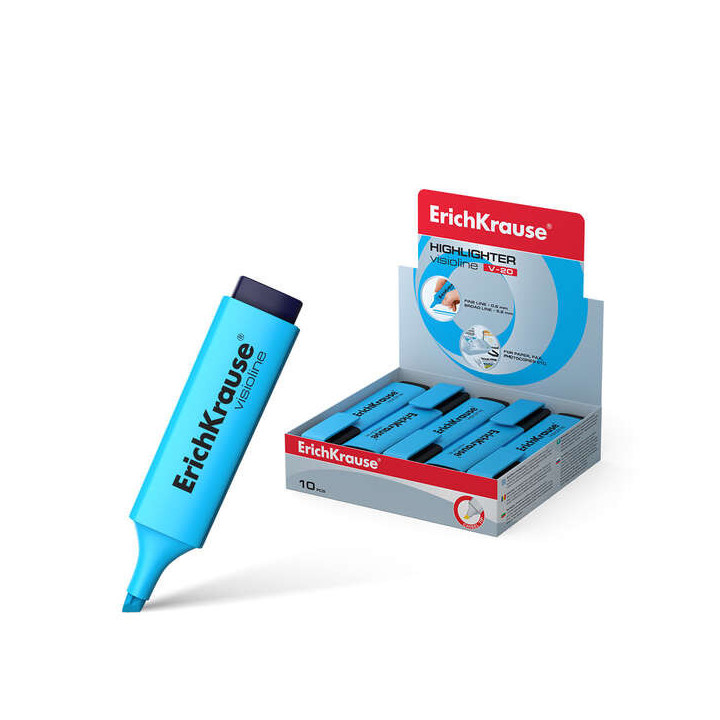 Erichkrause Visioline V-20 - Marcador de Texto - Punta Biselada - Tinta Fluorescente a Base de Agua - Color Azul