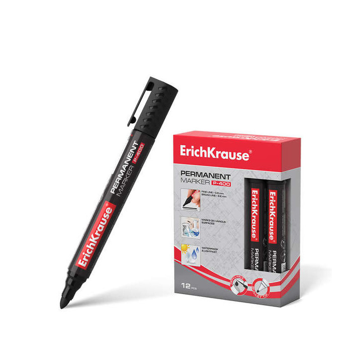 Erichkrause Marcador Permanente P-400 - Punta en Forma de Bala - Resistente a Multiples Superficies - Color Negro