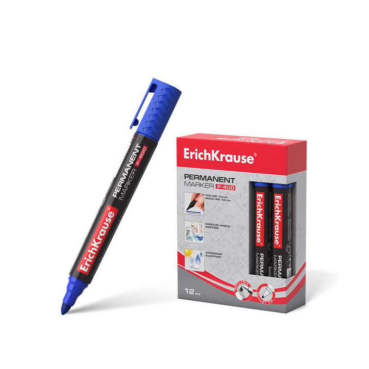 Erichkrause Marcador Permanente P-400 - Punta en Forma de Bala - Resistente a Multiples Superficies - Color Azul