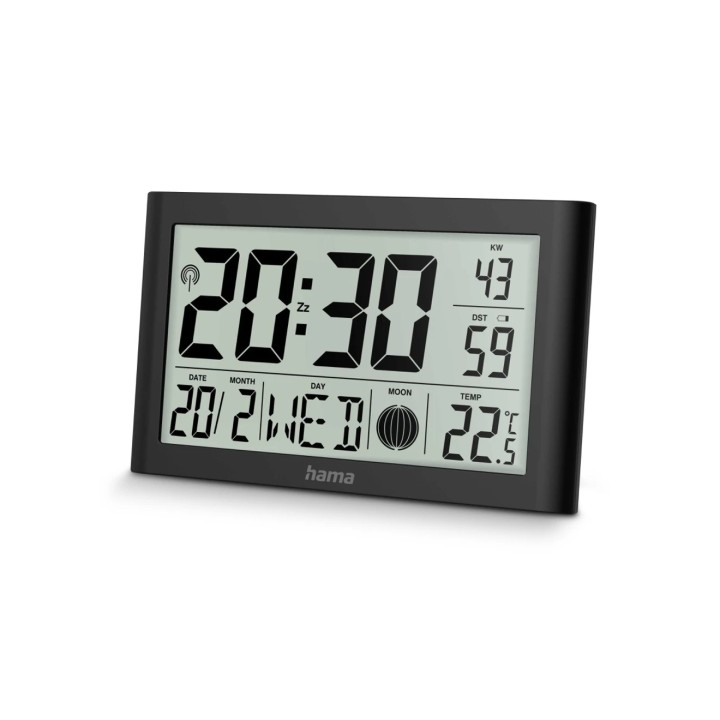 Hama Martinique Reloj de Pared Digital - Termometro - Visualizacion de Fases Lunares - Zona Horaria Ajustable - Radio - 20x12x2.