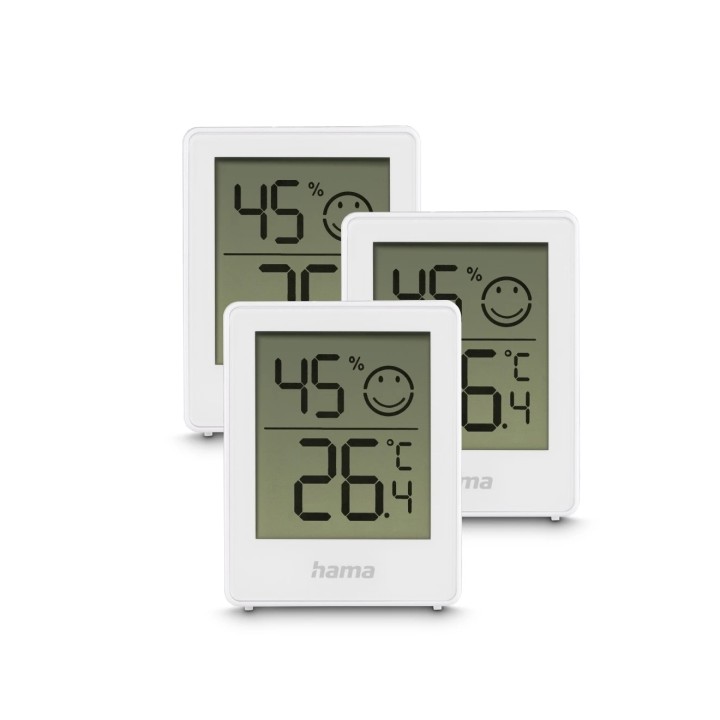 Hama Cres Pack de 3 Medidores de Temperatura y Humedad para Interior - Pantalla Digital - Permite Colgar en Pared - Indicador de