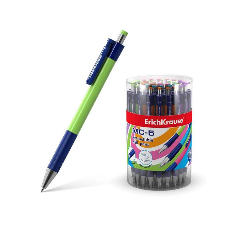 Erichkrause Boligrafo Automatico Mc-5 - Cuerpo Satinado Redondo - Detalles Metalizados - Punta de 5 Canales - Tinta de Secado R