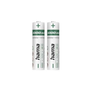 Hama Pack de 2 Pilas Recargables AAA - NiMH - Voltaje 1.2V - 1000mAh - Color Blanco