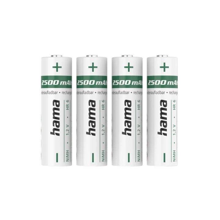 Hama Pack de 2 Pilas Recargables AA - NiMH - Voltaje 1.2V - 2500mAh - Color Blanco