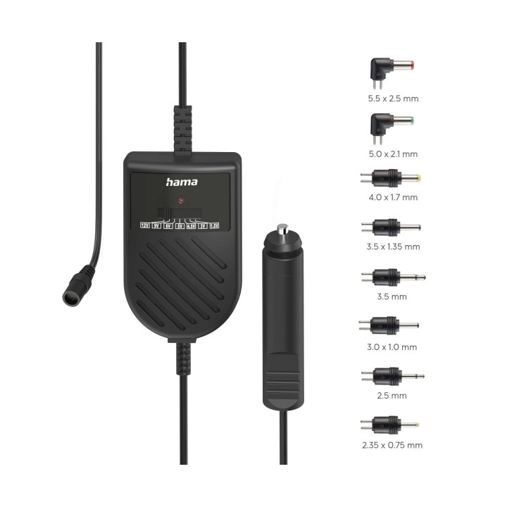 Hama Fuente de Alimentacion para Coche 36W - Conector 12V - Indicador LED - Voltaje Variable - Conectores Surtidos - Color Negro