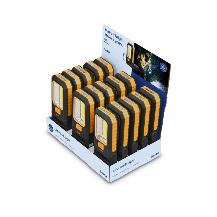 Hama W210 Lampara LED de Trabajo - Iman - Gancho Desplegable - Cabezal 180º - Color Negro y Amarillo