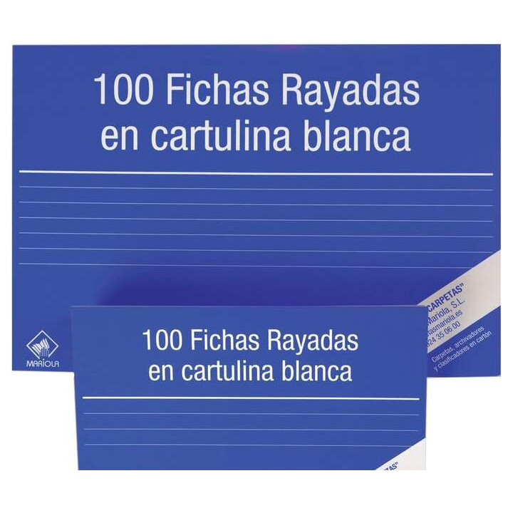 Mariola Pack de 100 Fichas Rayadas Nº4 para Fichero - Medidas 200x120mm - Color Blanco