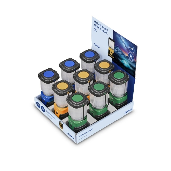 Hama L250 Expositor con 12 Linternas LED - Bateria - 250 Lumenes - Gancho Plegable - Autonomia hasta 15H - 6.1x14.3x6.1cm - Colo